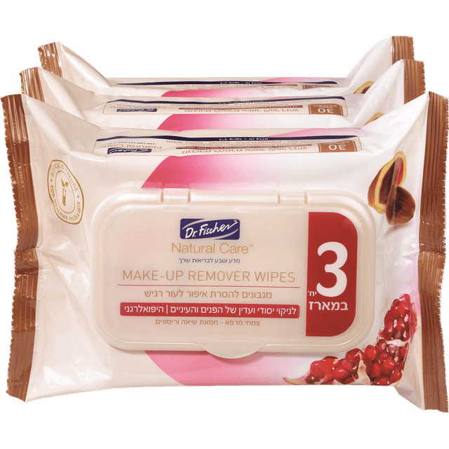 ד"ר פישר - נטורל קר מגבונים להסרת איפור לעור רגיש 30 יח' * 3