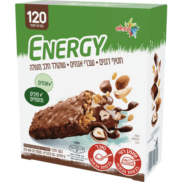 אנרג'י - מצופה שוקולד חלב עם שברי אגוזים מאגדת 168 גרם