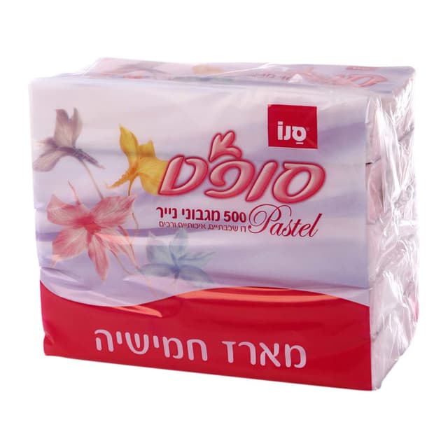 ממחטות טישו צבעוניים סנו סופט 5 יח' *100דף