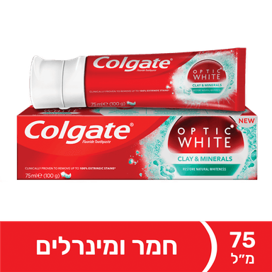 קולגייט - משחת שיניים אופטיק וייט חימר ומינרלים 75 מ"ל