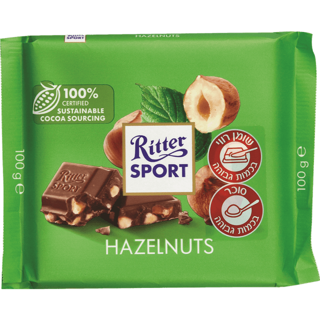 ריטר - שוקולד חלב עם שברי אגוזי לוז 100 גרם