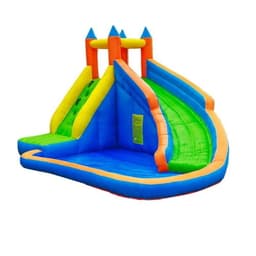 מתנפחים - מתקן שעשועים ופארק מים מתנפח לילדים, בעיצוב של טירה עם קיר טיפוס, בריכה ומגלשת מים
