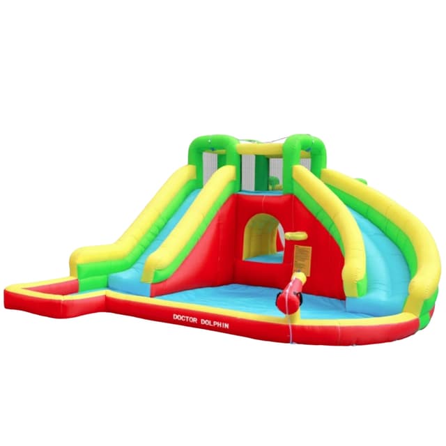 מתקן מים מתנפח ענק דוקטור דולפין Adventure – שתי מגלשות, מנהרה ובריכת שיכשוכית | 73018