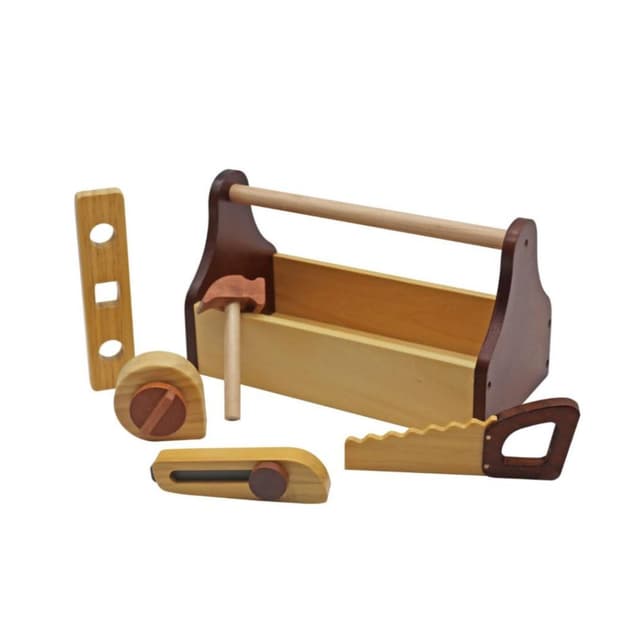 ארגז כלי נגרות נייד עשוי עץ מלא עם כלי עבודה