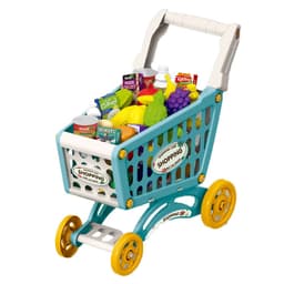 עגלת סופר עם פירות וירקות לילדים בצבעי אפרסק ואפור, לבן וצהוב כולל 28 פריטי סופר - ToySale חנות הצעצועים הזולה במדינה