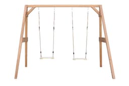 נדנדה לחצר לילדים נדנדת גן כפולה לחצר עשוי מעץ אורן איכותי בצבעי עץ 207X160X254 - ToySale חנות הצעצועים הזולה במדינה