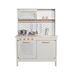 מטבח מעץ איכותי לילדים דגם אמיר בצבע אפור, דלתות ראטן כולל כיריים אלקטרוניים - ToySale חנות הצעצועים הזולה במדינה