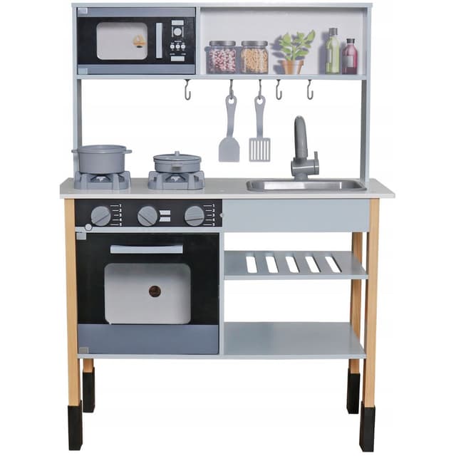 מטבח מעץ לילדים דגם רון עם אורות וצלילים, תנור, מיקרו וכיור כולל אביזרי אפייה ובישול - ToySale חנות הצעצועים הזולה במדינה