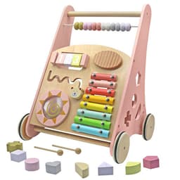 הליכון לתינוקות מעץ מלא בעיצוב צבעי פסטל עם פעלולון ומשחק התאם צורה לשיפור מיומנות הליכה של פעוטות - ToySale חנות הצעצועים הזולה במדינה