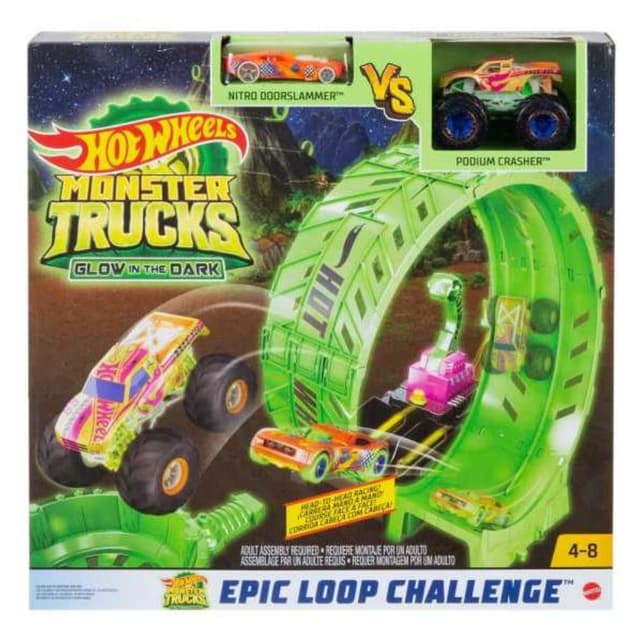 Hot Wheels- מאנסטר טראק מסלול לופ זוהר בחושך+ 2 רכבים - ToySale חנות הצעצועים הזולה במדינה