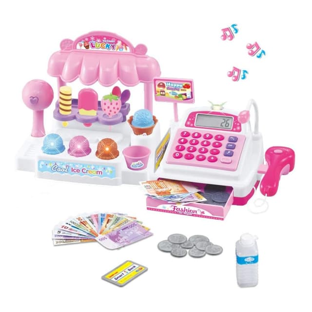 קופה רושמת לילדים דגם דוכן גלידה – מכילה סורק, מיקרופון וכסף צעצוע - ToySale חנות הצעצועים הזולה במדינה