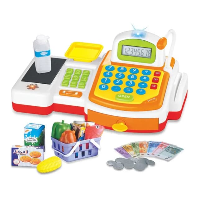 קופה רושמת לילדים – משחק חינוכי עם סל קניות, כסף צעצוע ומיקרופון - ToySale חנות הצעצועים הזולה במדינה