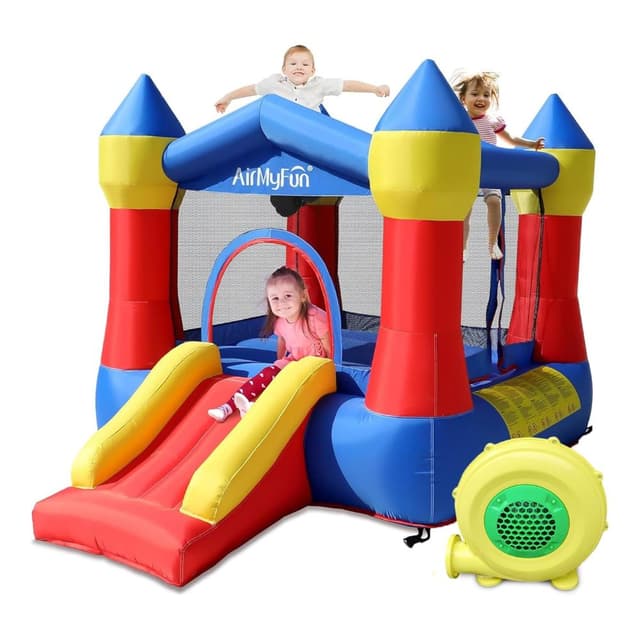 טירה מתנפחת לילדים עם מגלשה ומפוח מבית AirMyFun – דגם צבעוני לקפיצה 82011A - ToySale חנות הצעצועים הזולה במדינה