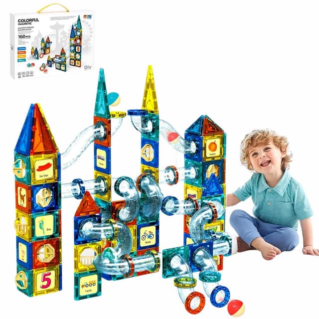 ערכת מגנטים לילדים 168 חלקים – מסלול גולות מגנטי תלת-ממד ומשחק הרכבה - ToySale חנות הצעצועים הזולה במדינה