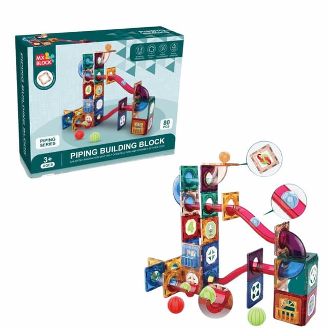 סט מגנטים צבעוניים לבנייה יצירתית עם צינורות וכדורים – 80 חלקים - ToySale חנות הצעצועים הזולה במדינה