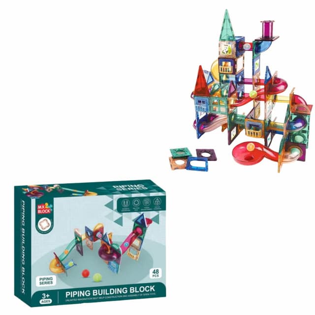 סט מגנטים צבעוניים לבנייה יצירתית עם צינורות וכדורים – 48 חלקים - ToySale חנות הצעצועים הזולה במדינה