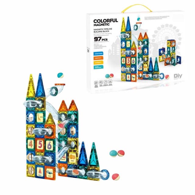 ערכת מגנטים לילדים 97 חלקים – מסלול גולות מגנטי תלת-ממד ומשחק הרכבה - ToySale חנות הצעצועים הזולה במדינה