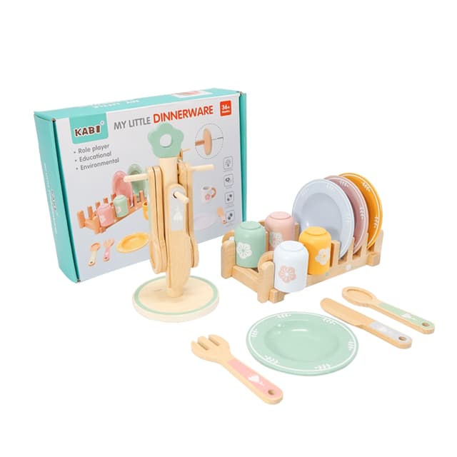 כלי אוכל מעץ - 4 מערכות כלים מלאות (צלחות, כוסות וסכו"ם) לפעוטות - ToySale חנות הצעצועים הזולה במדינה