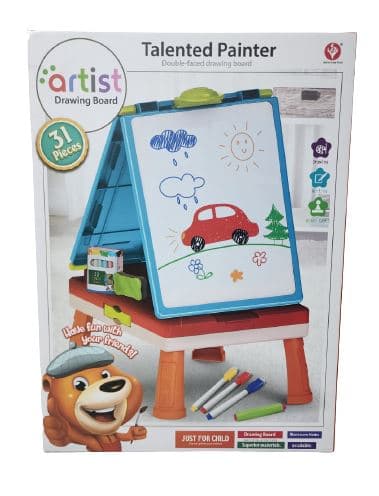 לוח דו צדדי גירים ומחיק עם גירים טושים וספוג מחיקה אטרקציה
