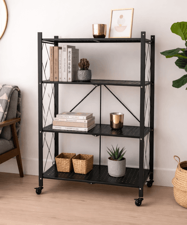 סט מעמד מדפים מתקפל – 4 קומות כ - 120×70×30 ס״מ , צבע : שחור/לבן קונים רק באטרקציה מהיבואן לצרכן