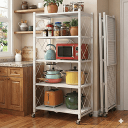 סט מעמד מדפים מתקפל – 5 קומות כ - 156×70×30 ס״מ , צבע : שחור/לבן קונים רק באטרקציה מהיבואן לצרכן