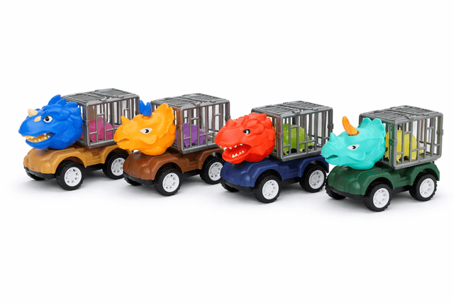 סט 4 משאיות דינוזאורים עם כלובים למשחק נסיעה קונים רק באטרקציה מהיבואן לצרכן