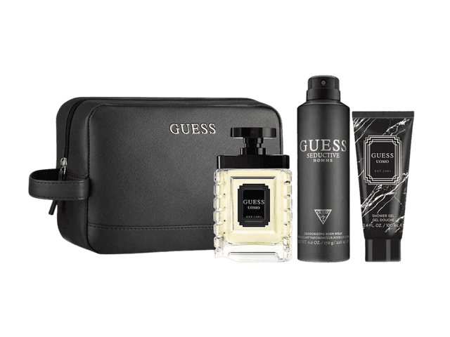 גאס אומו מארז אדט לגבר 100 מ״ל + ג׳ל רחצה 100 מ״ל + ספריי גוף 170 מ״ל - Guess Uomo EDT For Men 100ml + Body Spray 170ml + Shower Gel 100ml
